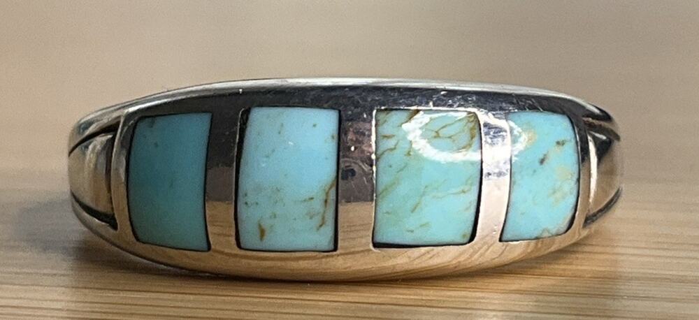 Vintage Kabana 925 Sterling Silver Turquoise Inlay Ring Size 7 Designer